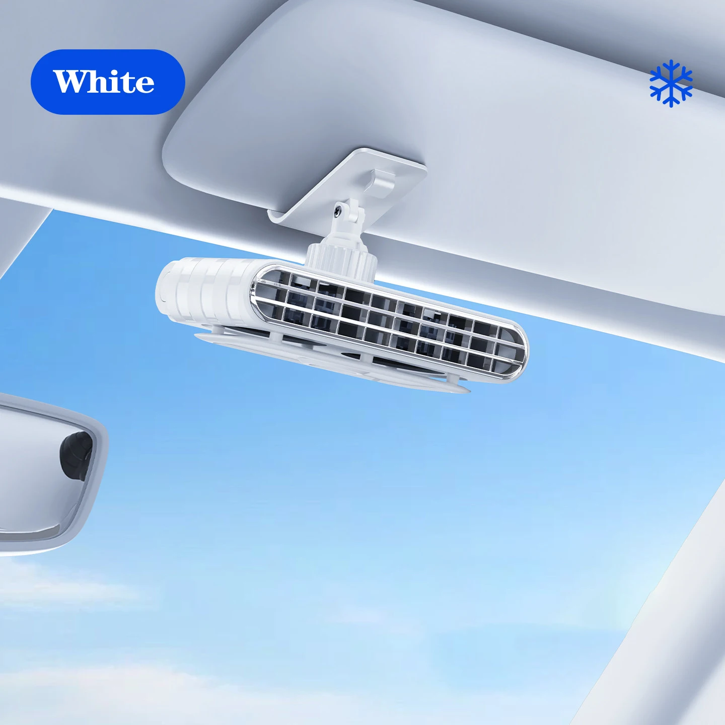 Ventilador de Encaixe para Para sol de Carro, Turboalimentado de Núcleo Duplo, 5 Velocidades, Recarregável Via Usb MDUG (branco)