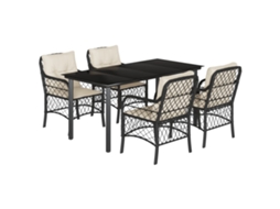 Conjunto de 5 Jantar para Jardim com Almofadões Vime Pe Preto MAISON EXCLUSIVE