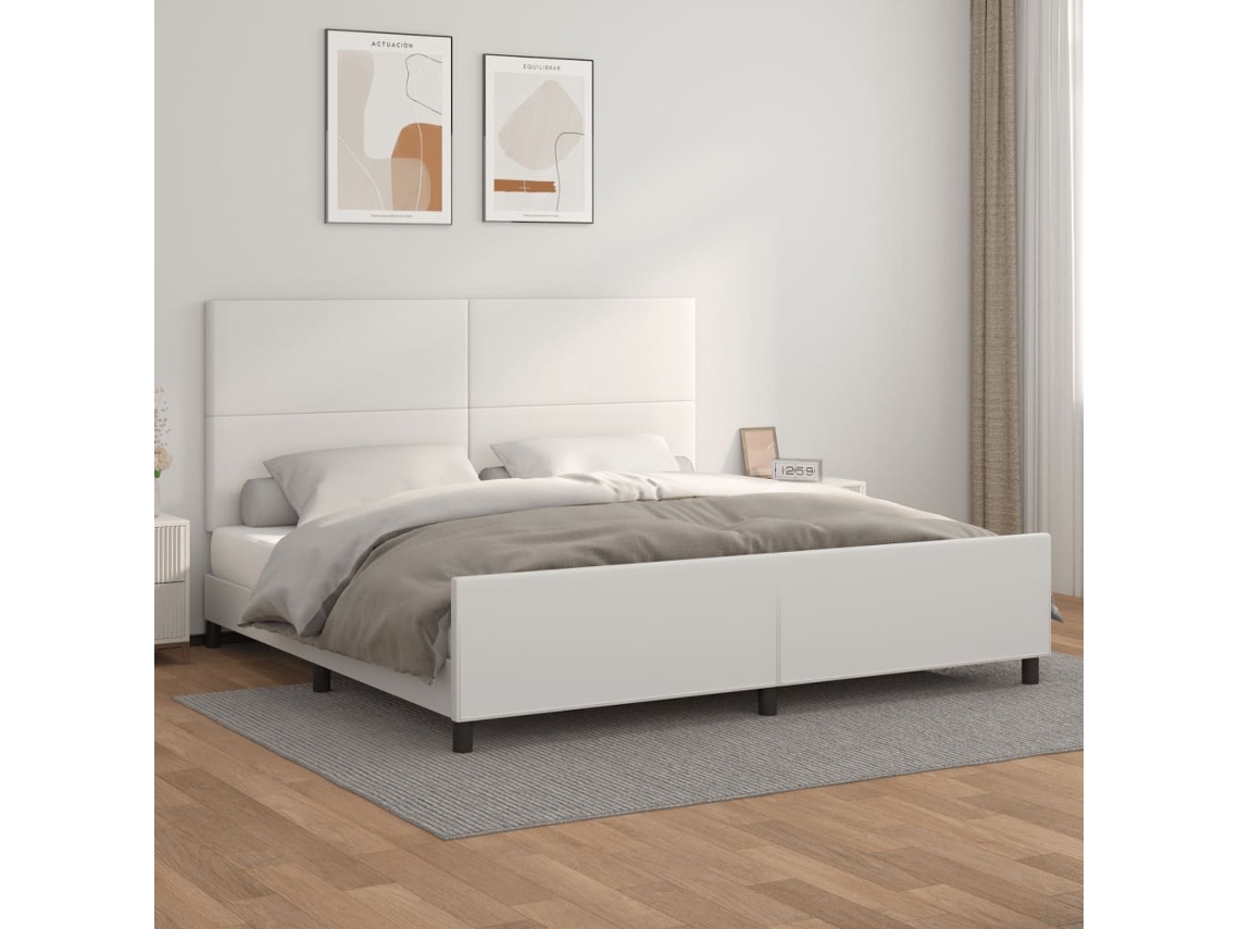Vidaxl Estrutura Cama C/ Cabeceira Couro Artificial 200x200 Cm Branco