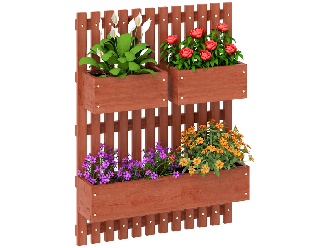Vaso Vertical com Ripas e 3 Vasos Removíveis em Madeira de Abeto 60x16x80cm S/MARCA