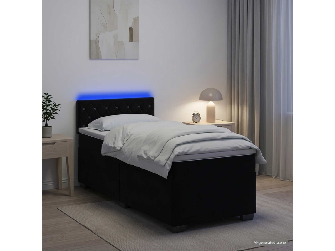 Vidaxl Cama Box Spring Com Colchão E Led Preto 100 X 200 Cm Veludo