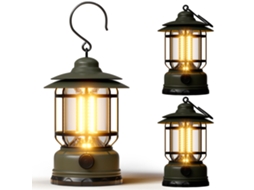 3 Lanternas Led Recarregáveis Verdes, Dimerização Contínua, Impermeáveis Ipx4. Ideal para Atividades Externas, Pesca e Emergências.