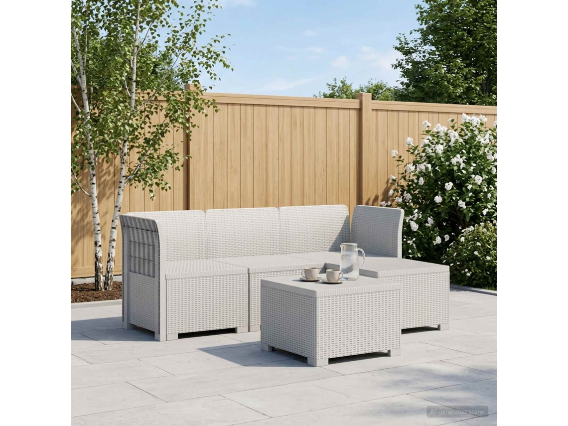 Vidaxl Sofá De Jardim Para 4 Pessoas Estilo Rattan Pp Branco