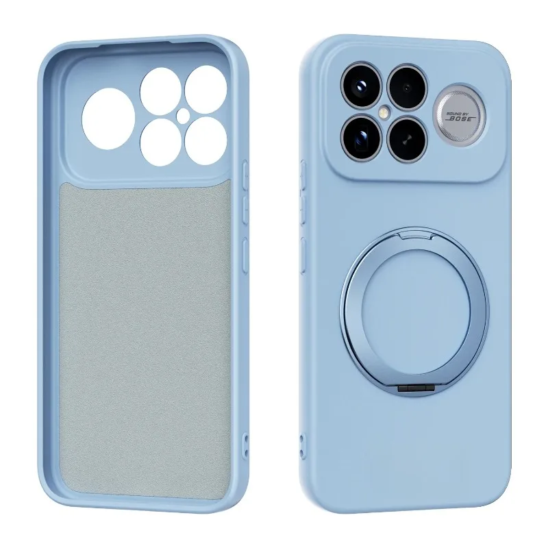 (azul Celeste, Xiaomi 17 Pro) Capa Para Celular Com Suporte De Anel Giratório 360°, Material De Silicone Líquido, Super Resistente A Impactos.