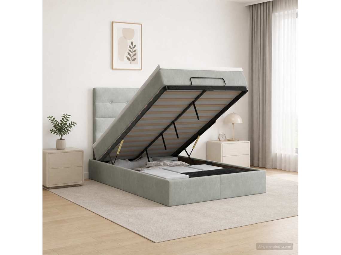 Vidaxl Cama Ottoman Com Colchão E Led Cinzento-claro 120 X 200 Cm