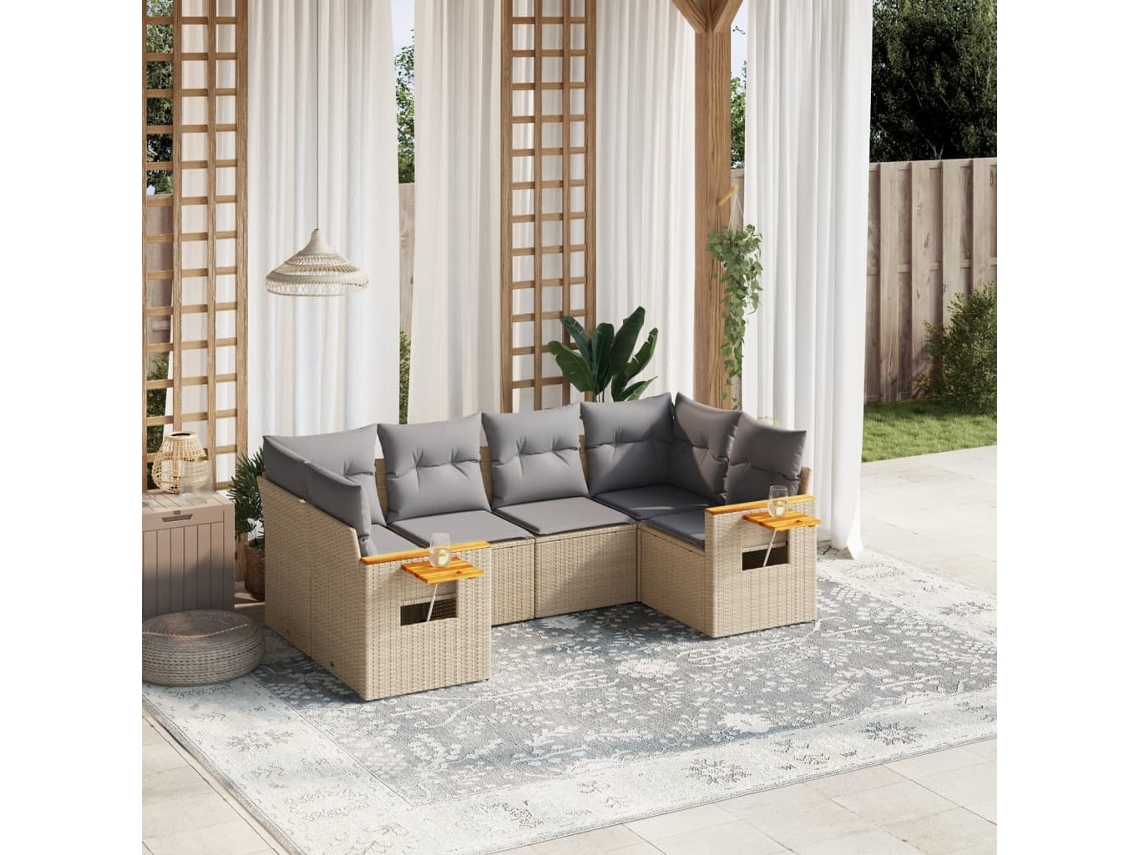 Vidaxl 6 Pcs Conjunto De Sofás P/ Jardim Com Almofadões Vime Pe Bege