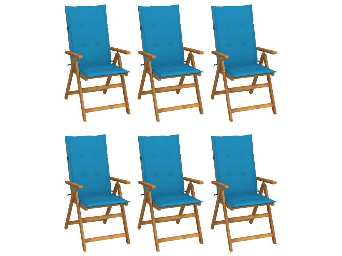 Cadeiras Dobráveis Jardim C/ Almofadões 6 Pcs Acácia Maciça Dkd Home Decor