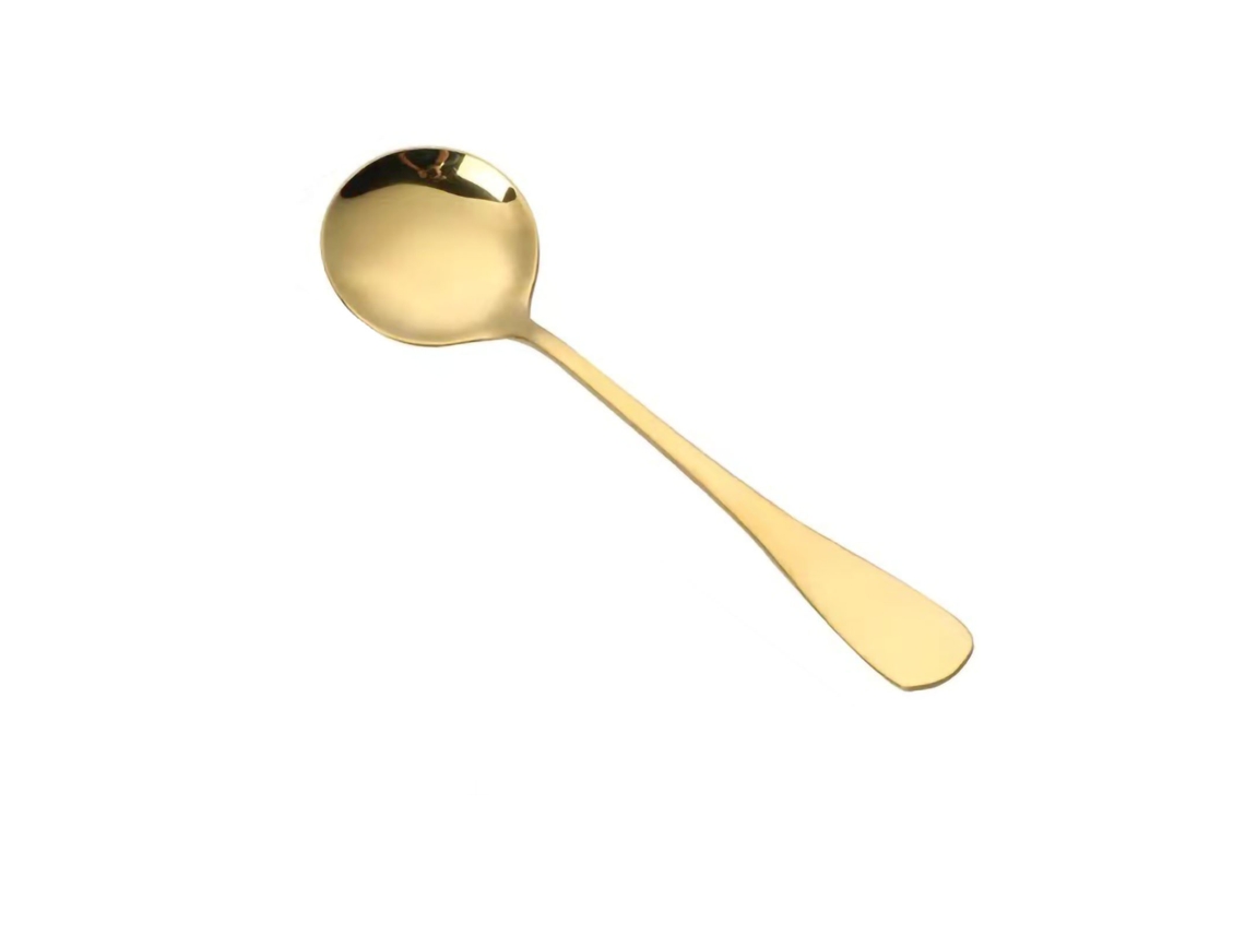 Colher de Aço Inox S/MARCA gorda com alça longa confortável para iogurte pudim sorvete cereal ouro
