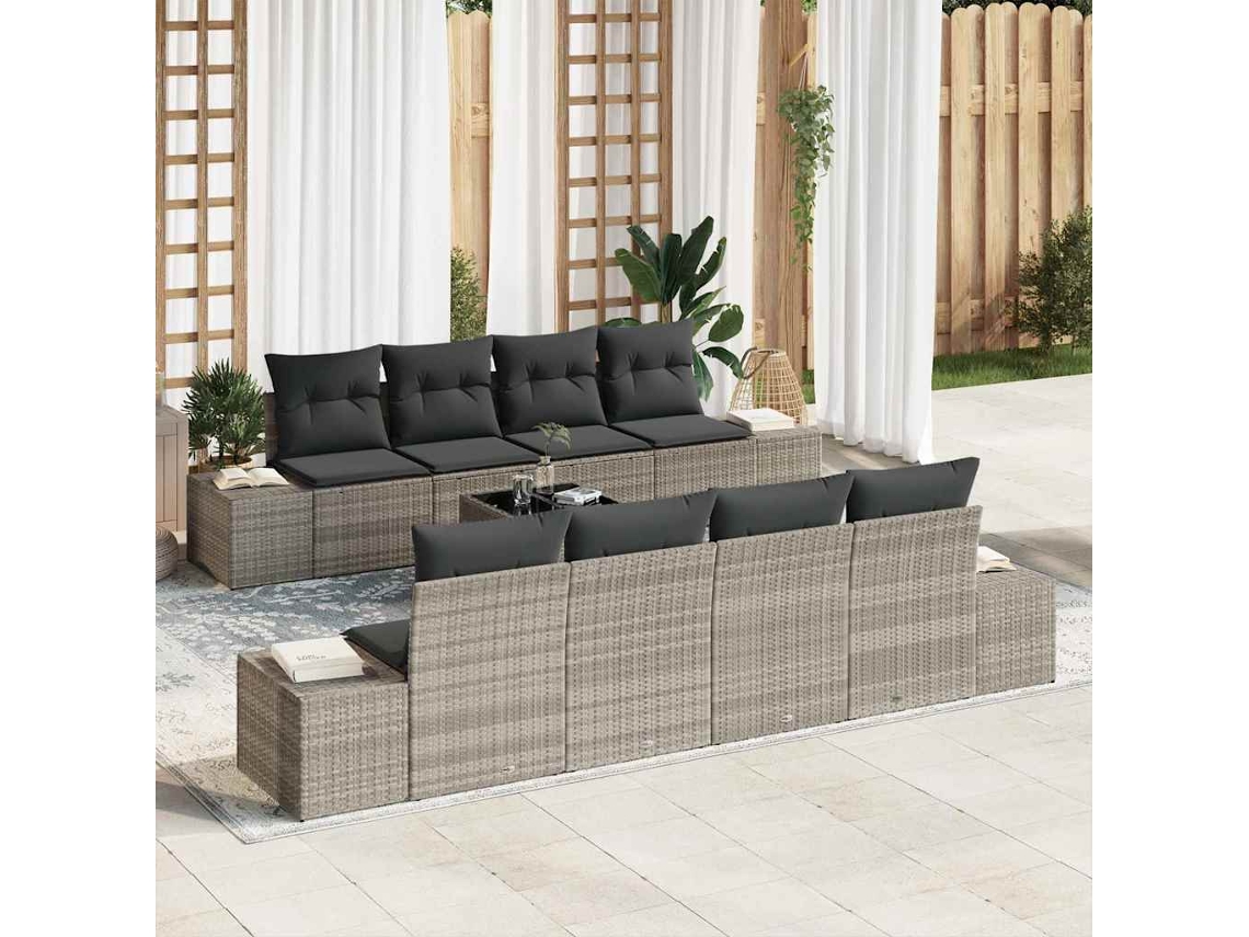 Vidaxl Conjunto De Sofá De Jardim 7 Unid. Cinzento-claro Vime Pe