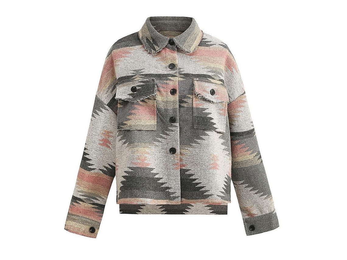 2026-camisa Chaqueta Vintage Para Mulher De Manga Longa Com Botões E Estampa Geométrica Solta E Quente S Rosa