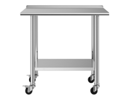 Mesa De Trabalho Aço Inoxidável 2 Níveis, Preparação Com Rodas 91,5 X 61 89,4 Cm, Prateleira Inferior Ajustável, Protetor Contra Respingos, Para