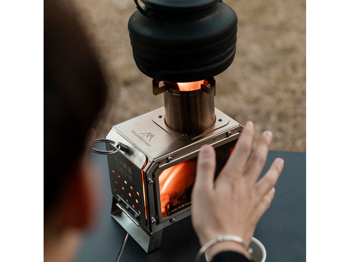 Fogão Portátil Quadrado A Lenha Mountainhiker Cor Prata Em Aço Inoxidável Ideal Para Fogueiras Piqueniques Trilhas E Camping