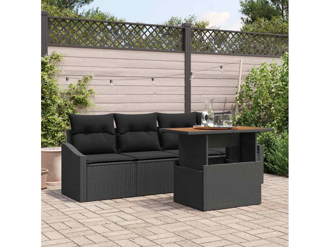 Vidaxl Conjunto De Sofá De Jardim 5 Unid. Preto Rattan Sintético