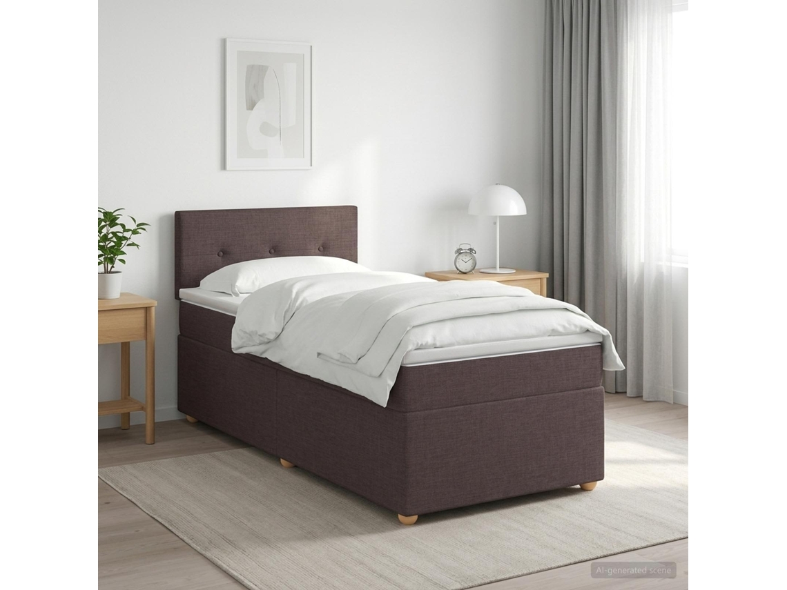 Vidaxl Cama Box Spring Com Colchão Marrom Escuro 90 X 190 Cm Tecido