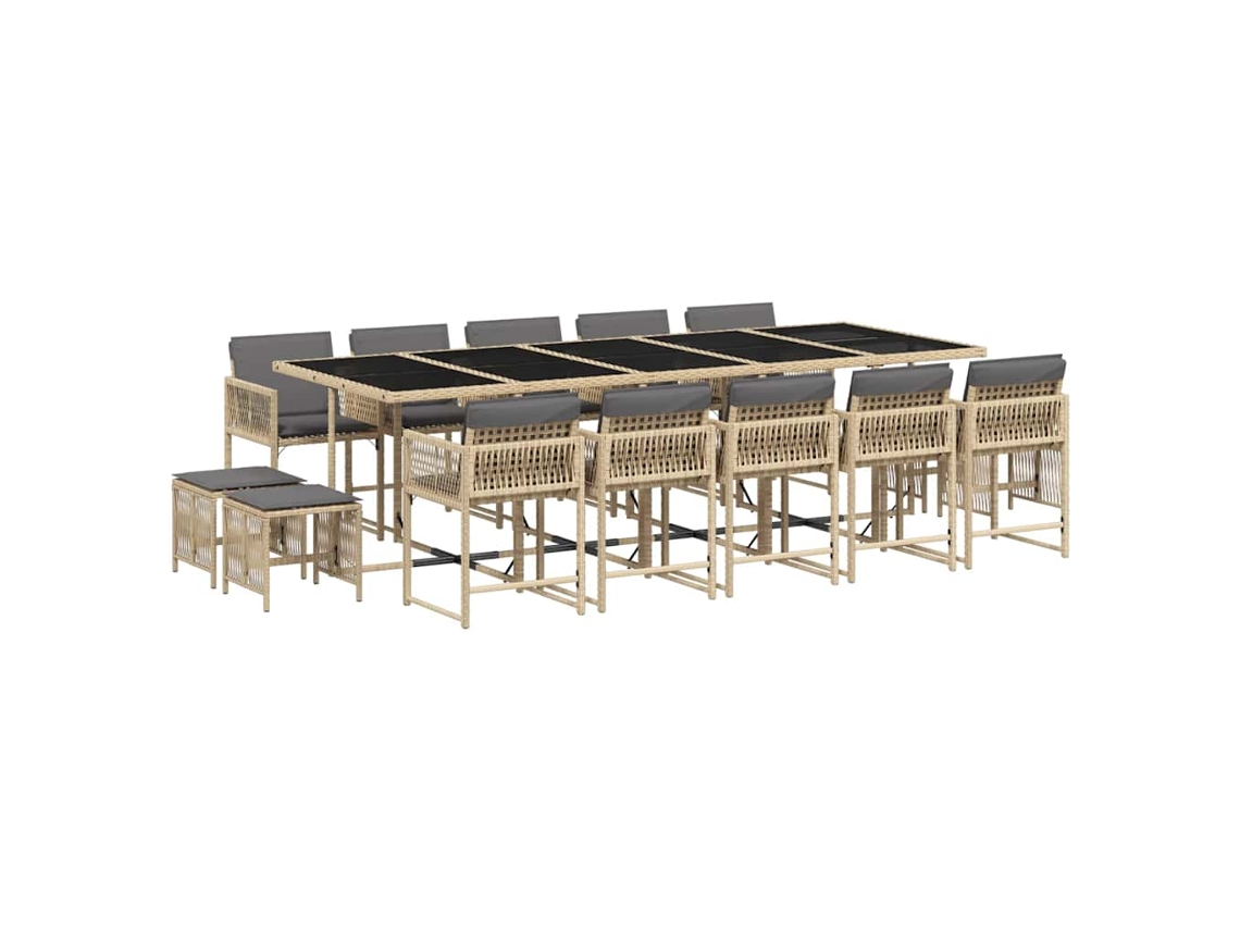 Conjunto de Jantar 15 Pcs para Jardim com Almofadões Vime Pe Bege Misturado MAISON EXCLUSIVE (15 pcs)