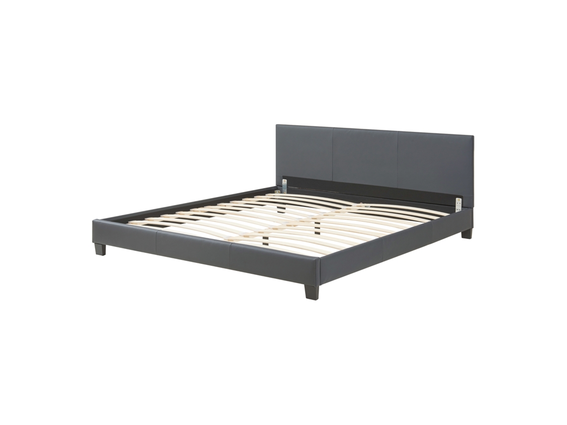 Cama de Casal CORIUM (210 x 189 x 78 cm - Couro Sintético - Cinzento)