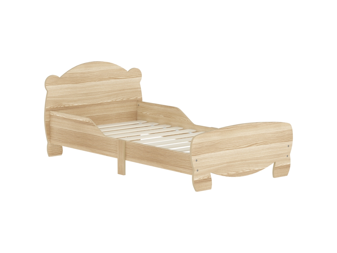 Cama Infantil VISTA 70x140 cm com grades de segurança, tema urso, madeira natural