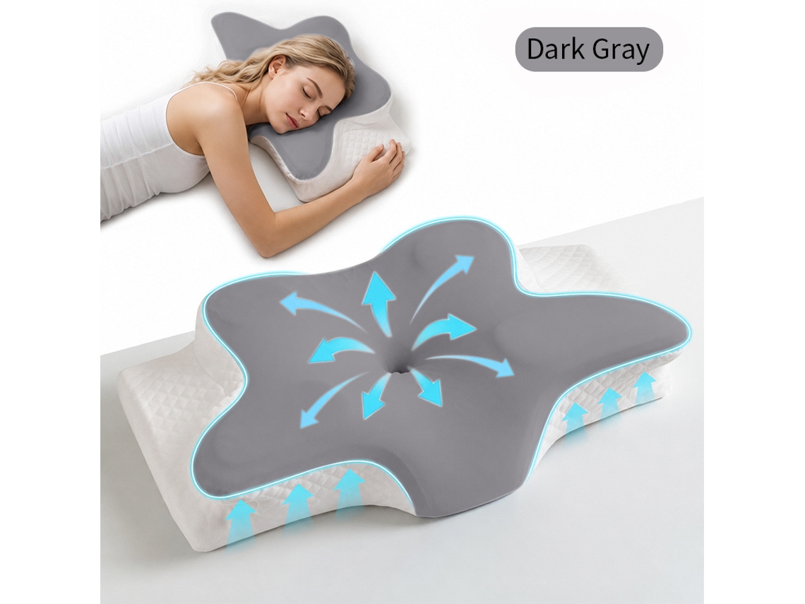 Almofada Corretiva Cervical, Sono Confortável, Formato Ergonómico em Espuma Viscoelástica Cinza CZHHMART