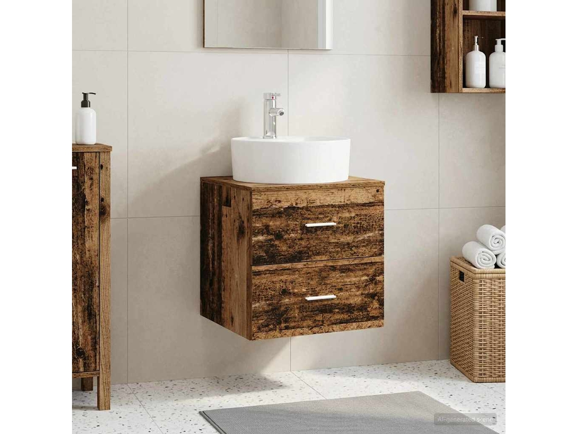Vidaxl Vaidade Com Pia Suspensa Madeira Antiga 49,5 X 44,5 X 65 Cm