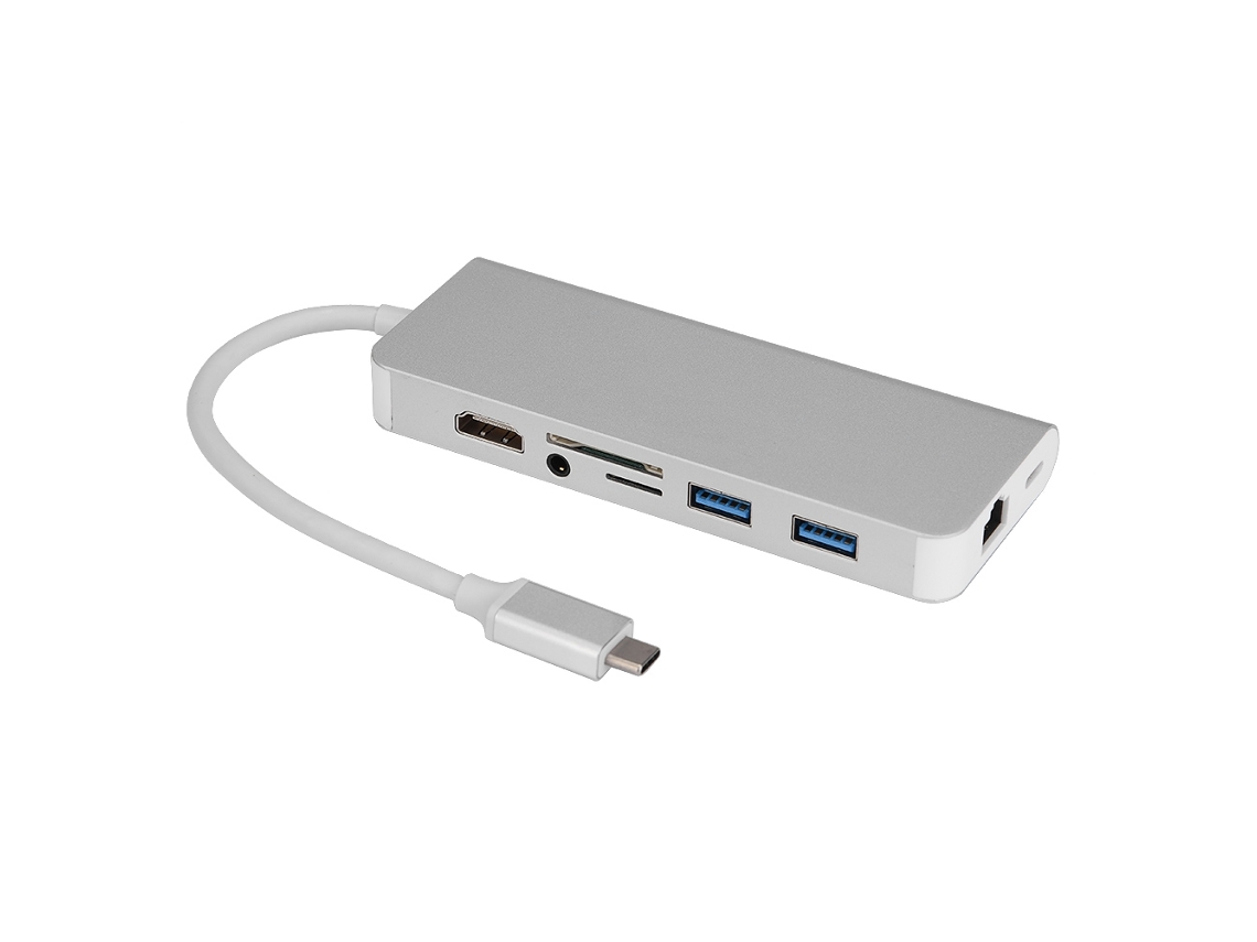 Hub Usb 3.0 Type C 8 Em 1 Hdmi Sd Tf Pd Rj45 Lan Gigabit Leitor De Cartões Prata