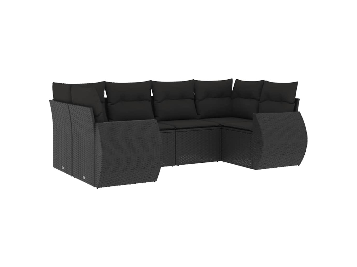 Conjunto de Sofás 6 Peças Jardim com Almofadões Vime Pe Preto MAISON EXCLUSIVE