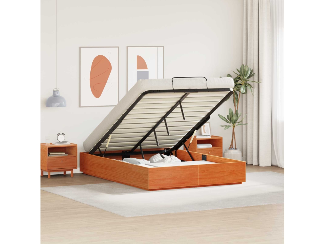 Vidaxl Estrutura De Cama Ottoman Com Armazenamento Castanho Encerado