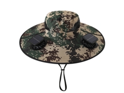 Chapéu com Ventilador Solar , Recarregável, para Pesca Ao Ar Livre, Proteção Solar e Sombra. MDUG (estampa de Camuflagem Quadrada)