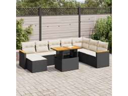 Vidaxl 9 Pcs Conjunto Sofás P/ Jardim Almofadões Vime Pe/acácia Preto