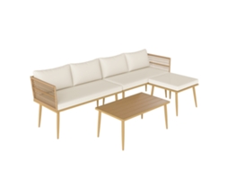 Conjunto Modular 5 Lugares Dois Sofás Banco E Mesa Baixa Almofadas Inclusas Creme