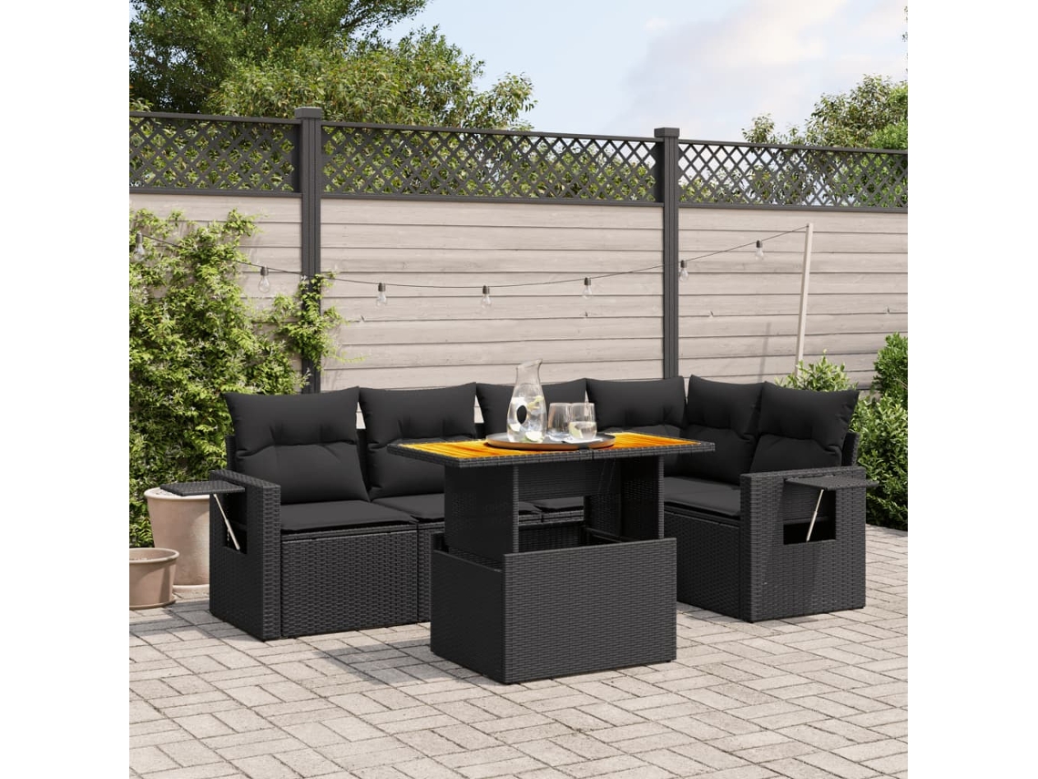 Vidaxl 6 Pcs Conjunto Sofás De Jardim C/ Almofadões Vime Pe Preto