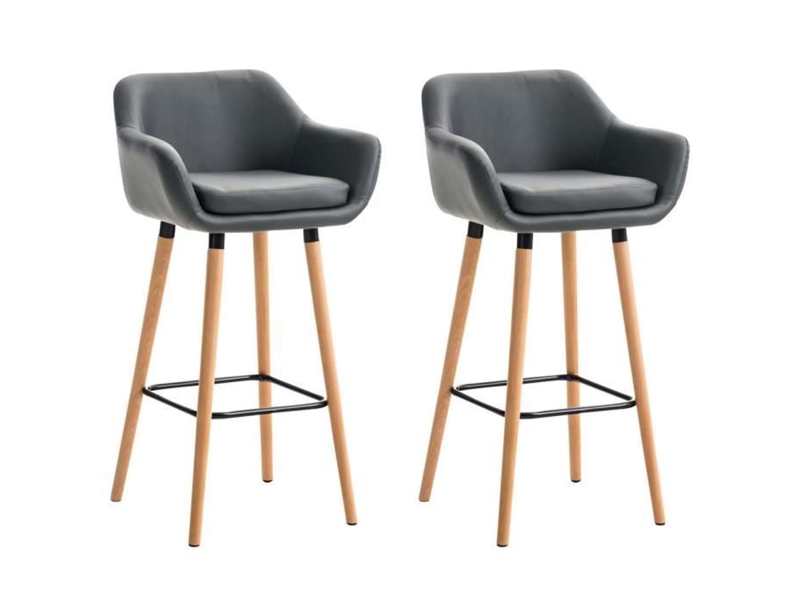 Conjunto De 2 Bancos De Bar Grant Em Couro Sintético Clp Cinza Contemporâneo Design Com Braços