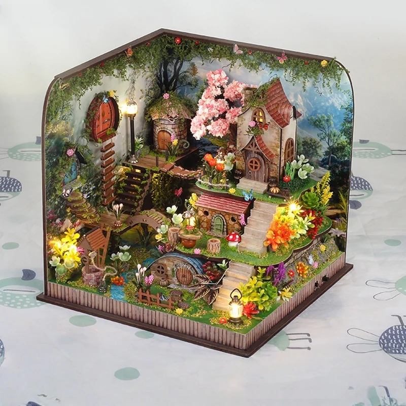 um Modelo 3d de uma Clareira Misteriosa na Floresta, uma Casinha de Madeira 3d para Construir um Conto de Fadas. MDUG