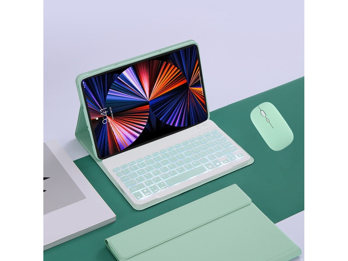 Capa para teclado Lenovo Idea Tab Pro 12.7 polegadas 2025 com retroiluminação RGB e mouse, verde claro, Digitallab