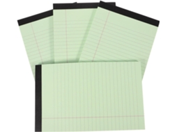 Bloco de notas escolar colorido, grosso e macio, com 4 folhas destacáveis, linhas e lembretes.