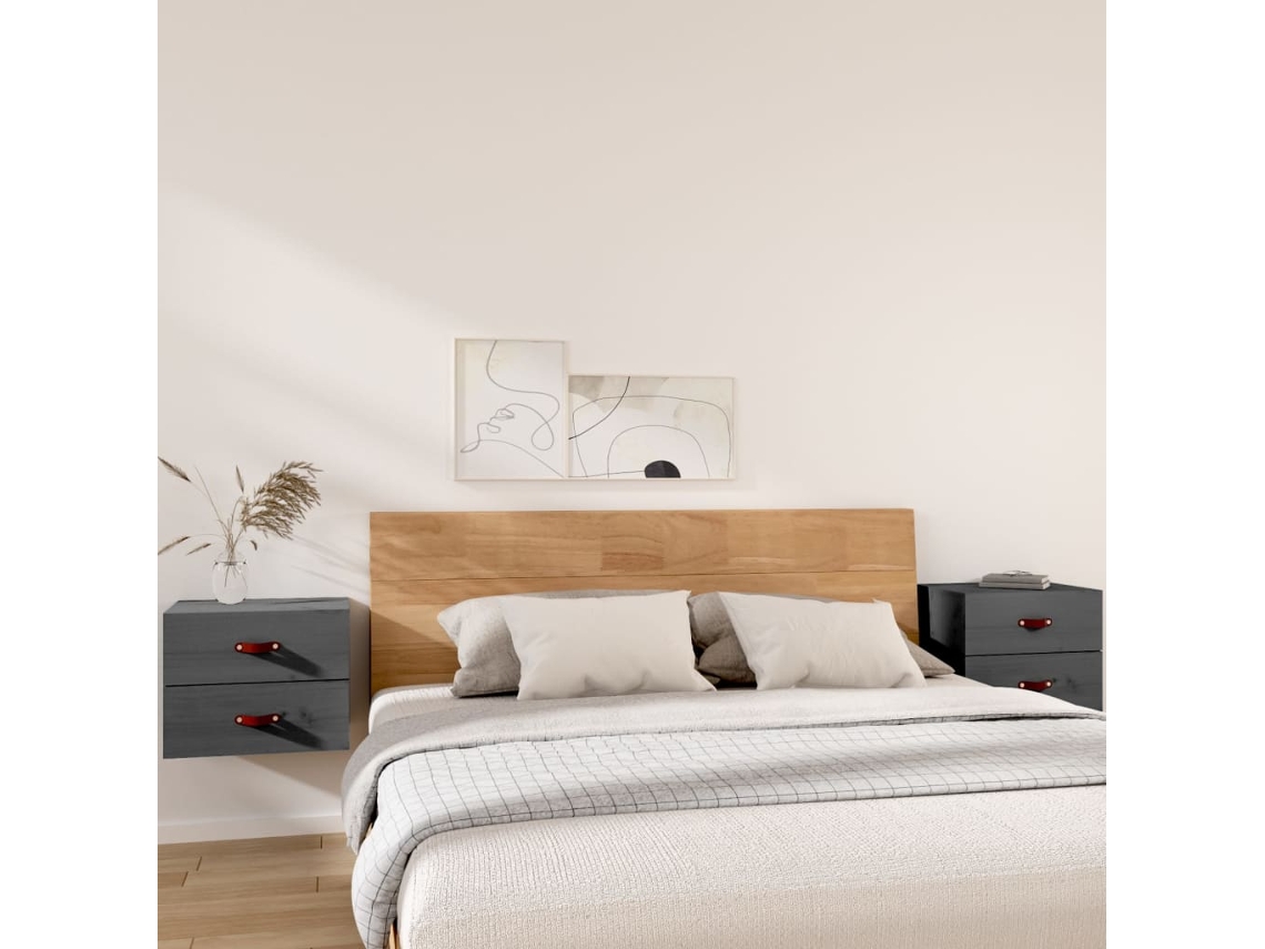 Vidaxl Mesas De Cabeceira De Parede 2 Pcs 50x36x40 Cm Cinzento
