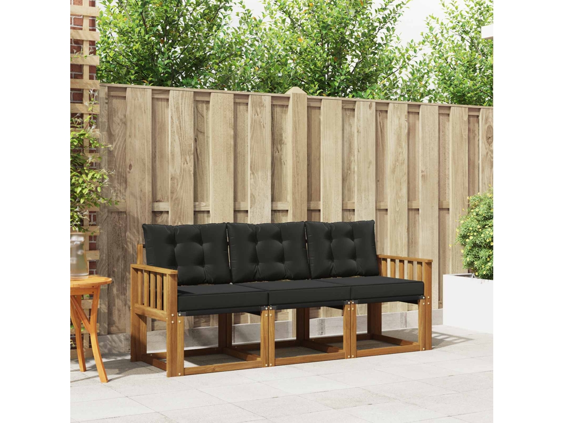 Vidaxl Conjunto De Sofás Para Exterior 3 Pcs Natural E Preto
