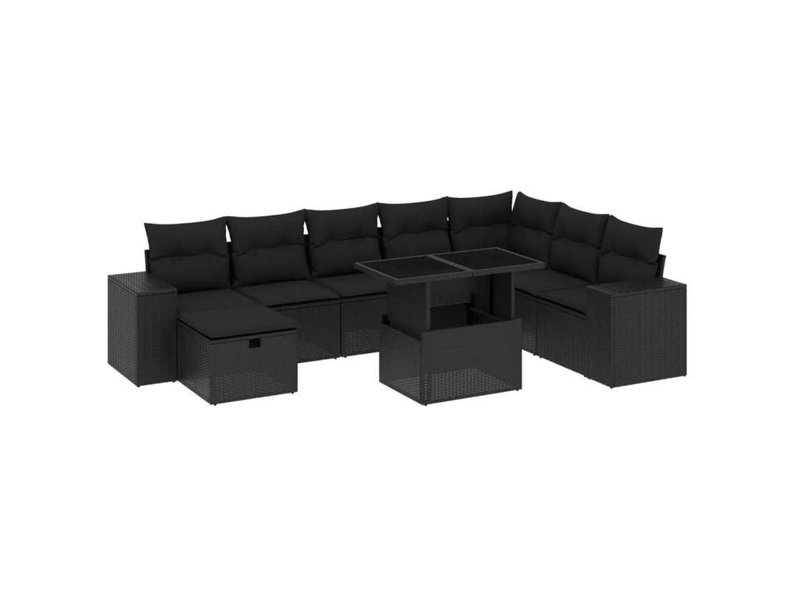 Conjunto de 9 sofás para jardim com almofadões Vime Pe Preto MAISON EXCLUSIVE (N/A)