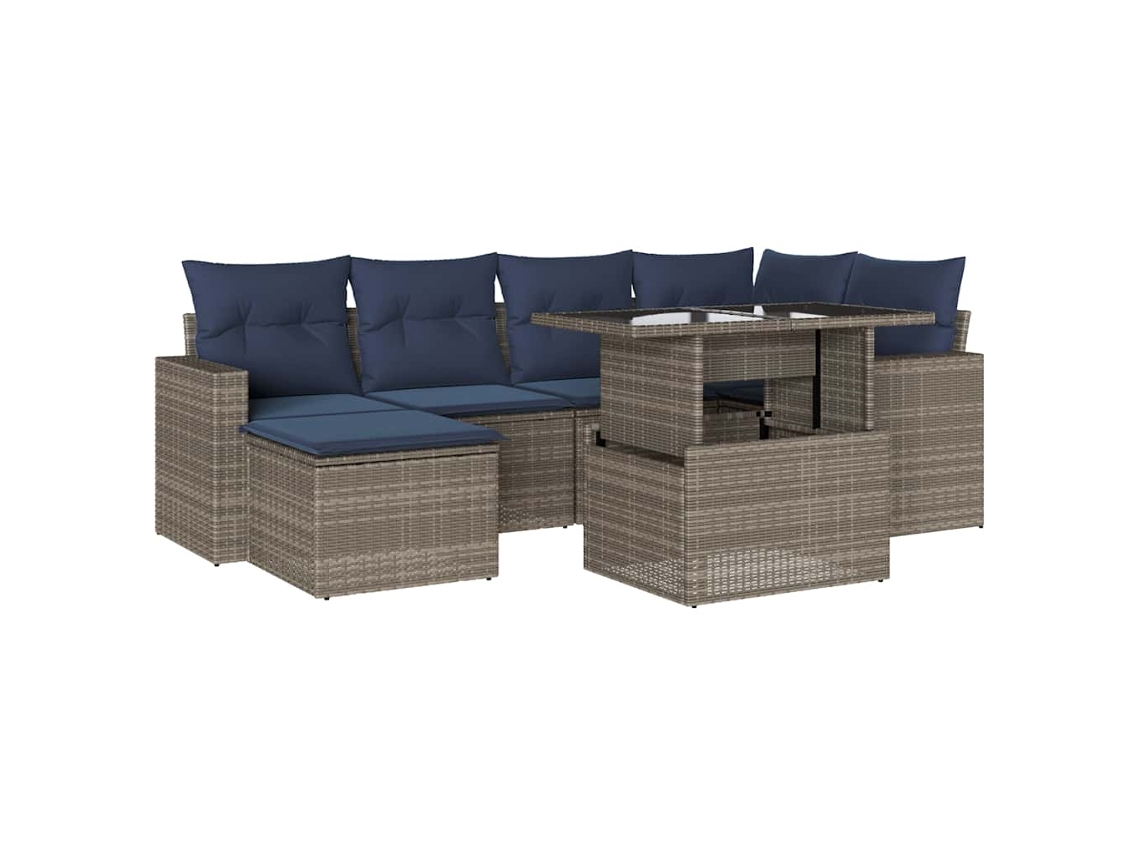 Conjunto de Sofá de Jardim, 7 Peças, Almofadas, Rattan Cinza MAISON EXCLUSIVE