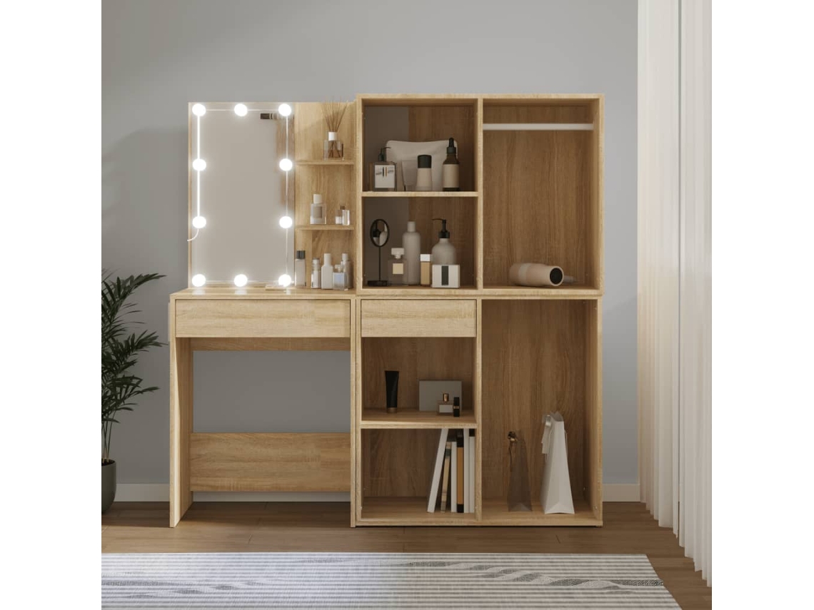 Vidaxl Toucador 2 Armários/luzes Led Derivados Madeira Carvalho Sonoma