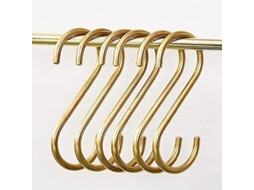 Ganchos Em Forma De S De Latão Dourado 6 Peças Para Cozinha Banheiro Pendurar Panelas Frigideiras Xícaras Toalhas 100mm
