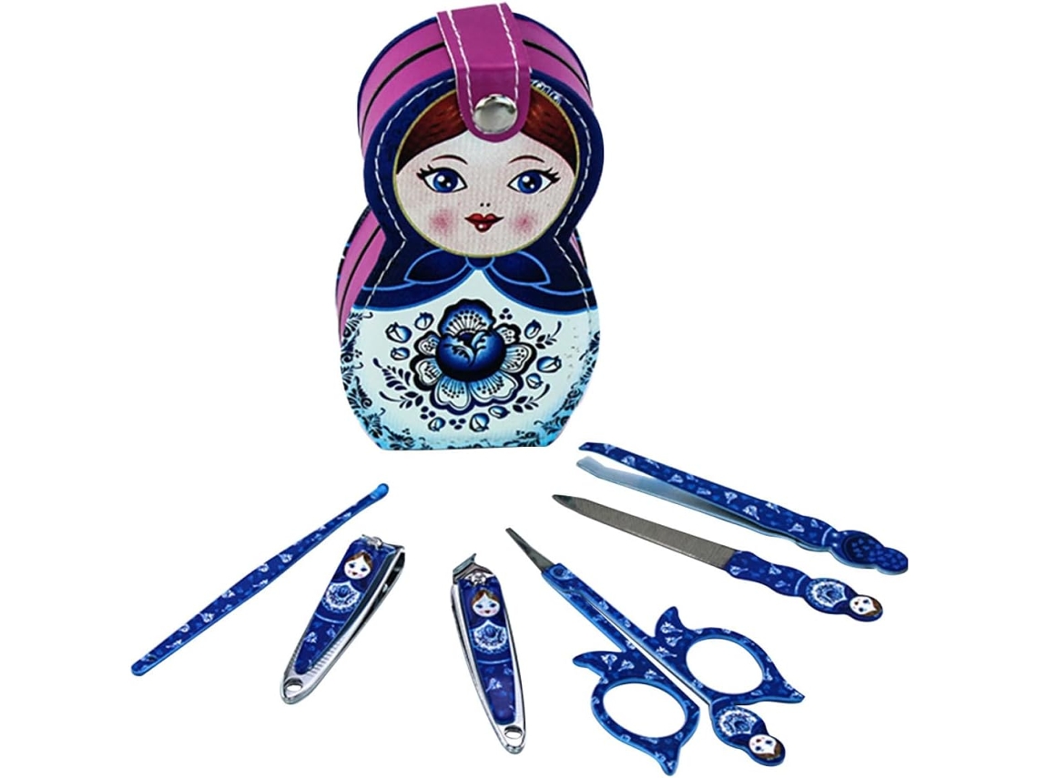 Conjunto de manicure com 6 peças em aço inoxidável e liga de alumínio.