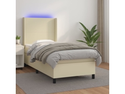 Vidaxl Cama Box Spring C/ Colchão/led 90x190 Cm Couro Artificial Creme