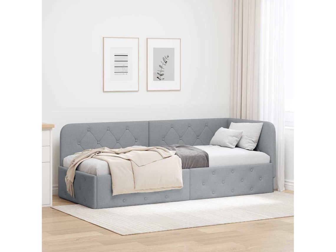 Vidaxl Estrutura De Cama De Canto Cinzento-claro 80 X 200 Cm Tecido