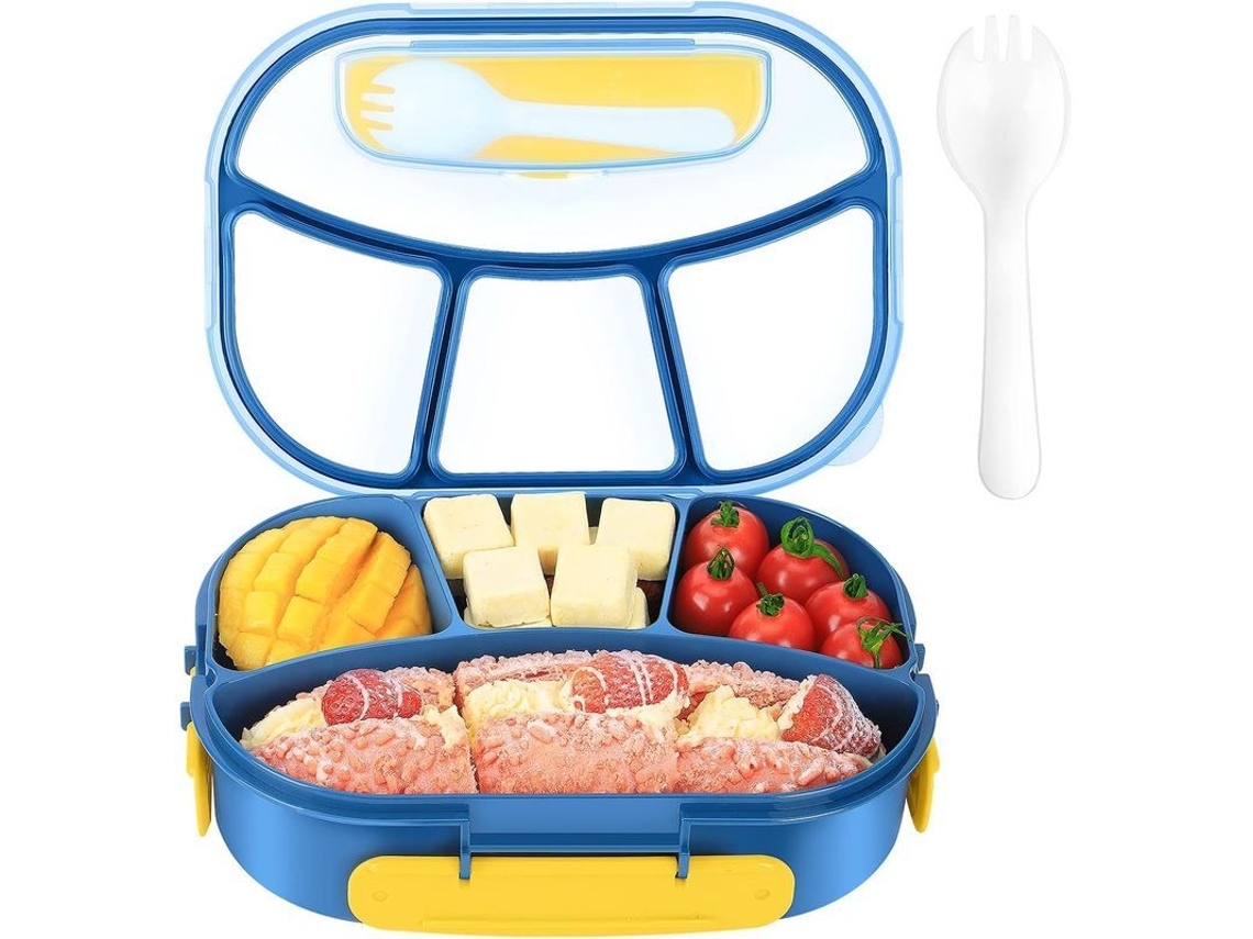 2026 bento Box 1800ml Adultos Niños 4 Compartimentos Hermético Microondas Lavavajillas Congelador Libre de Bpa Azul