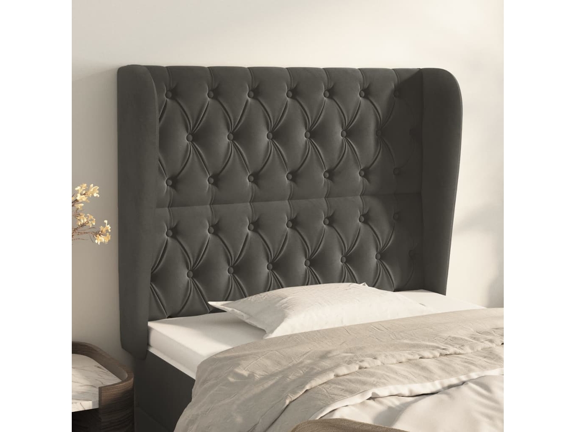Vidaxl Cabeceira Cama C/ Abas Veludo 103x23x118/128 Cm Cinzento-escuro