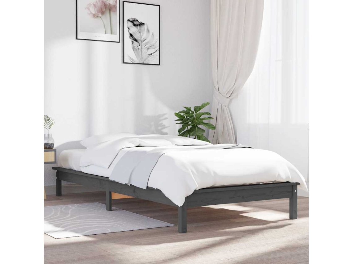 Vidaxl Estrutura De Cama 100x200 Cm Pinho Maciço Cinzento