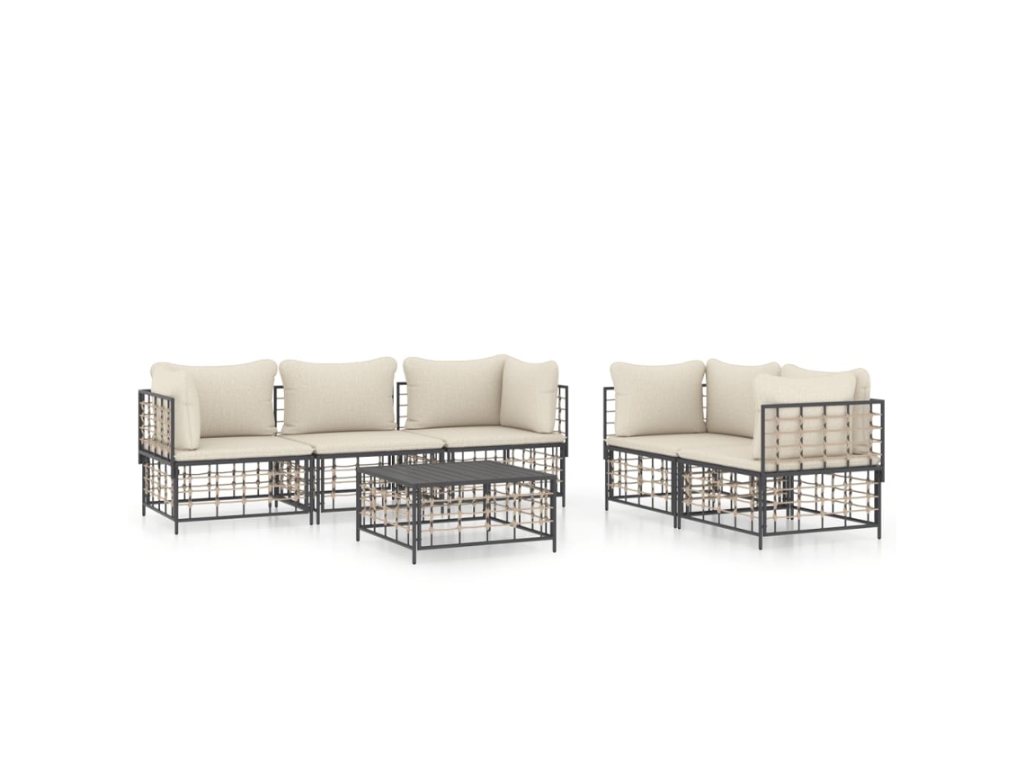 Maison Exclusive - 6 Pcs Conjunto Lounge De Jardim C/ Almofadões Vime Pe Antracite