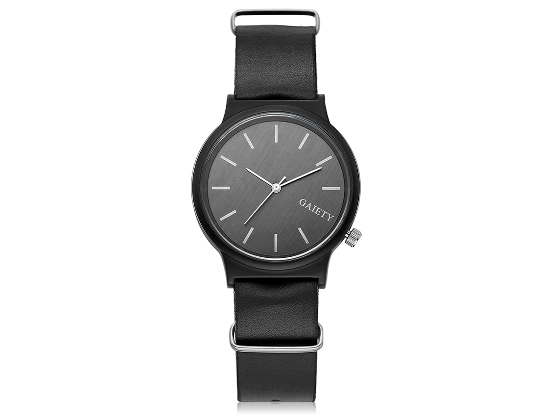 Reloj Hombre De Aleación Estilo Simple Dial Redondo Correa De Pu Cuarzo Negro Gaiety