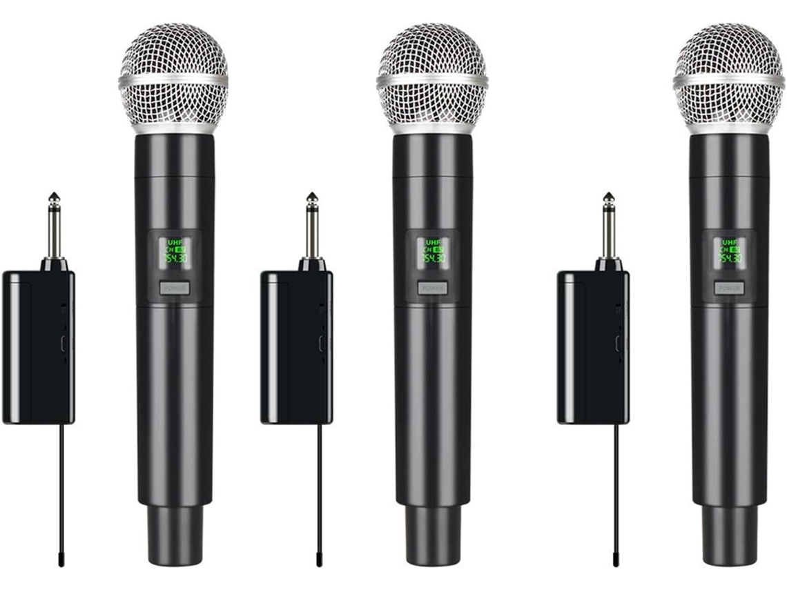 Conjunto de 3 Microfones Sem Fio Uhf Profissionais para Gravação Portátil de Karaokê, 1 Canal. SFUSHOS