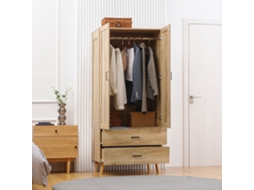 Armoire À Vêtements Armoire De Rangement 2 Portes Et 2 Tiroirs Avec Tringle - 80 X 54 X 180 Cm